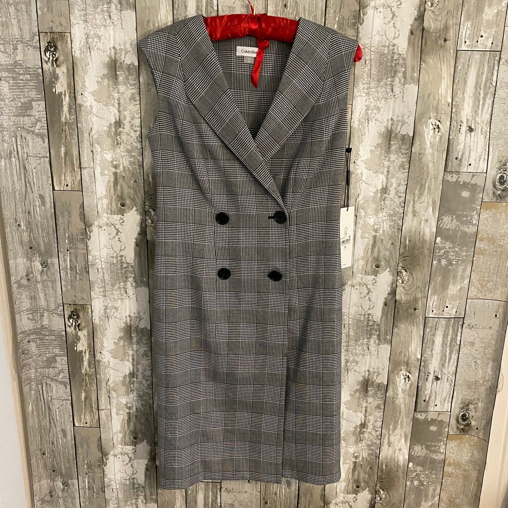 Calvin Klein Gray Plaid Midi Dress